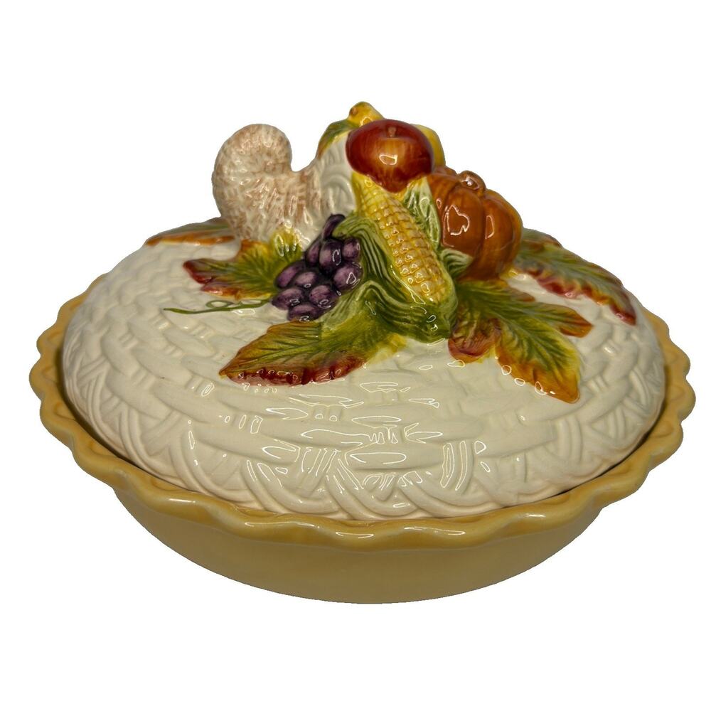Cracker Barrel Thanksgiving Tradition Covered Pie Plate Dish Cornucopia Autumn